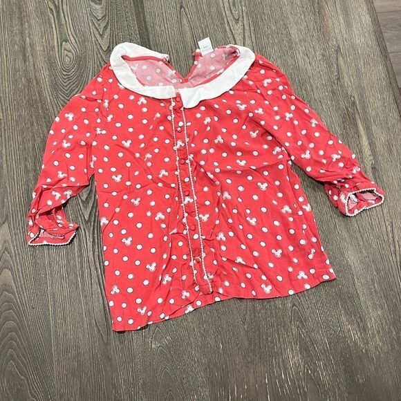 Disney LC Lauren Conrad Polka Dot Minnie Mlouse Blouse Button Front Pink Size M - Picture 1 of 5